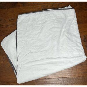 West Elm KING Cotton Linen Duvet Cover King Size White Brown Edge Button Closure